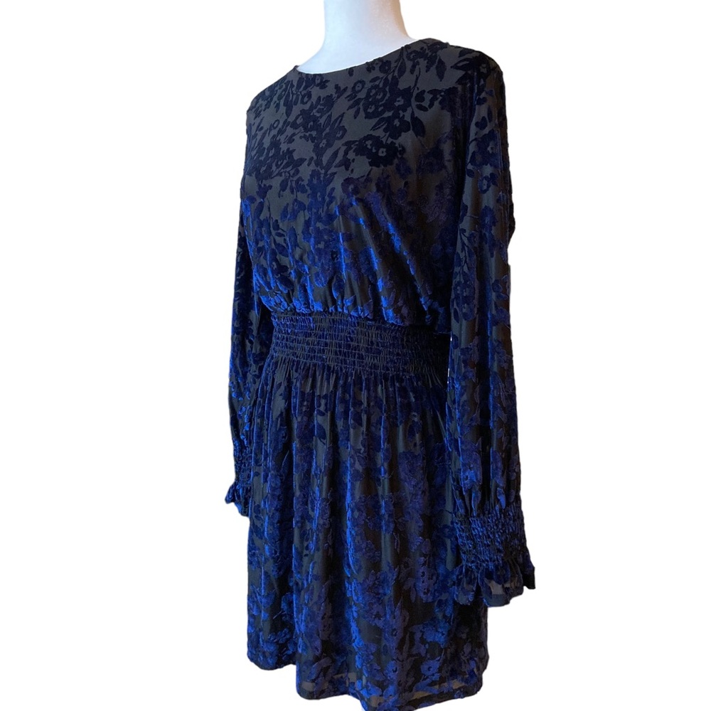 NWT gibson X Glam Women's black with blue velvet floral print dress, Sz M - Picture 4 of 17